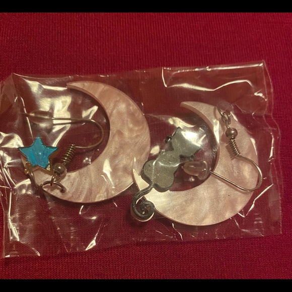 Black Cats Moongazing EARRINGS | Pink Pearlescent | holiday - Picture 5 of 7